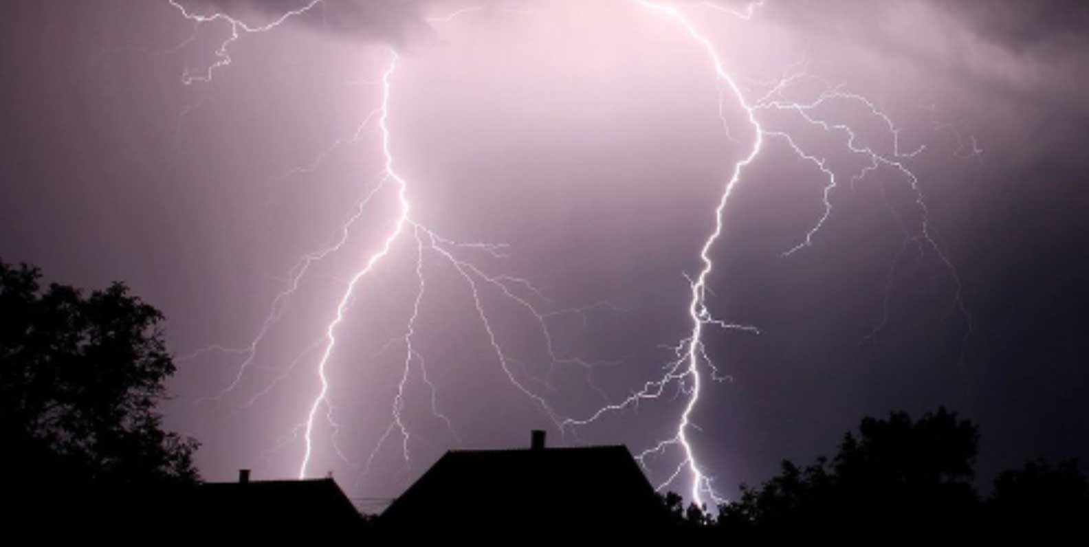What happens when lightning strikes a metal roof?